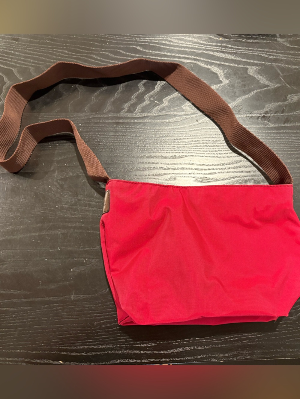 Red Crossbody Herve Chapelier Bag with Brown Strap